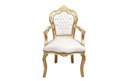 Fauteuil Blanc &t Argent Style Baroque