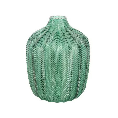 Vase en Verre Strié Vert H18 - Ø 15 cm